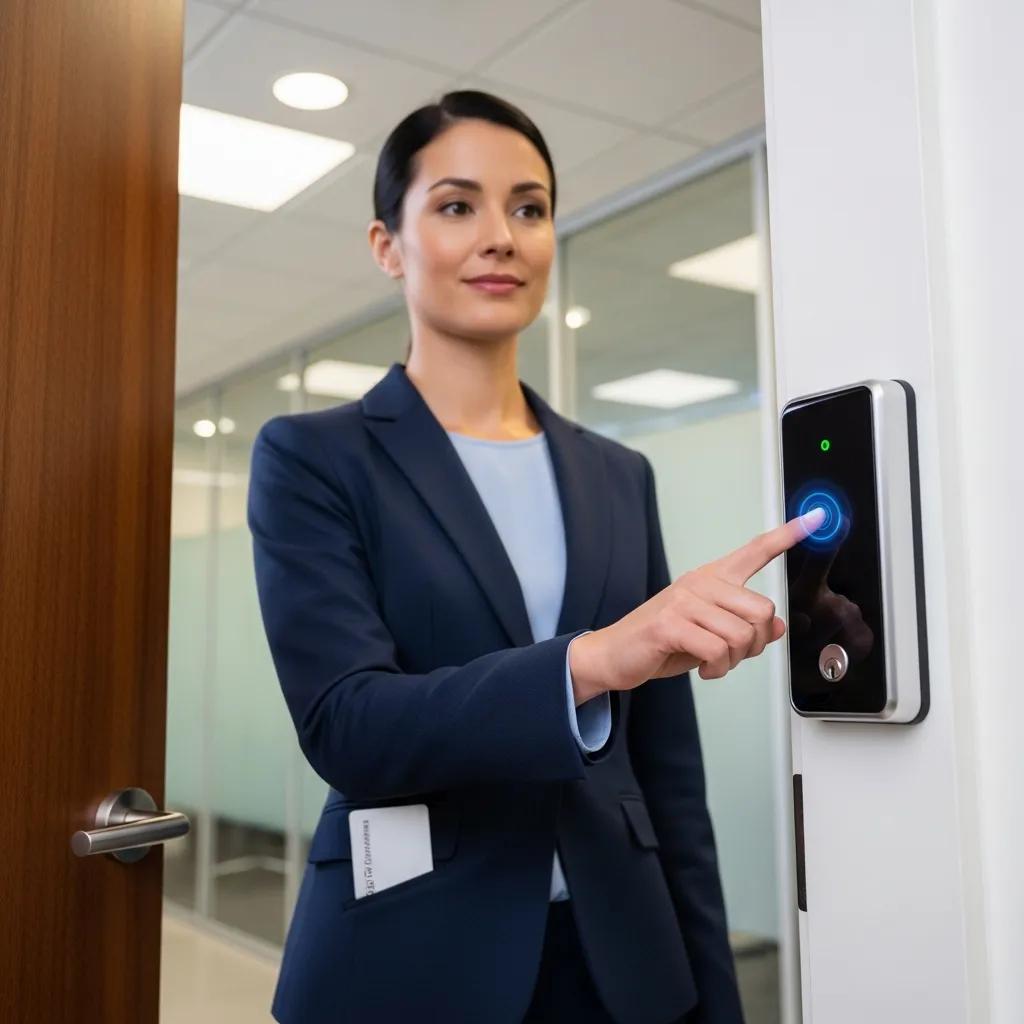 Business professional using a keyless entry system for secure access